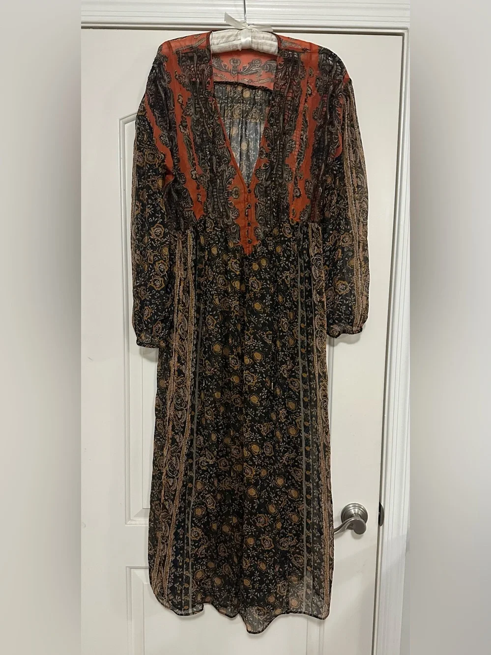Free People Free Flowing Duster Maxi Cardigan Sheer Patchwork M